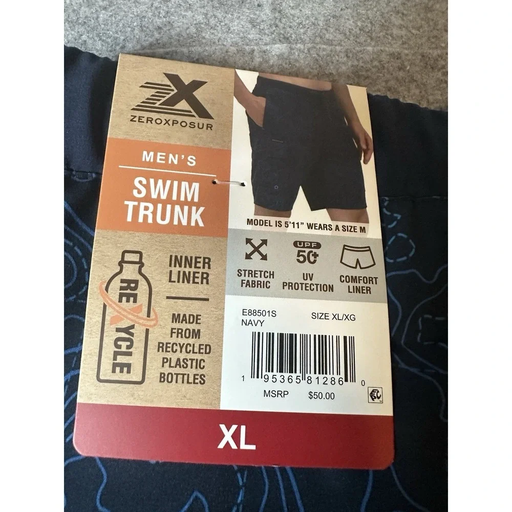 ZeroXposur Men's Swim Trunks Size XL UV Protection Navy Blue NWT